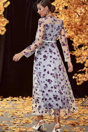 Sukienka matki panny młodej Sliver A Line Tea Length z długimi rękawami